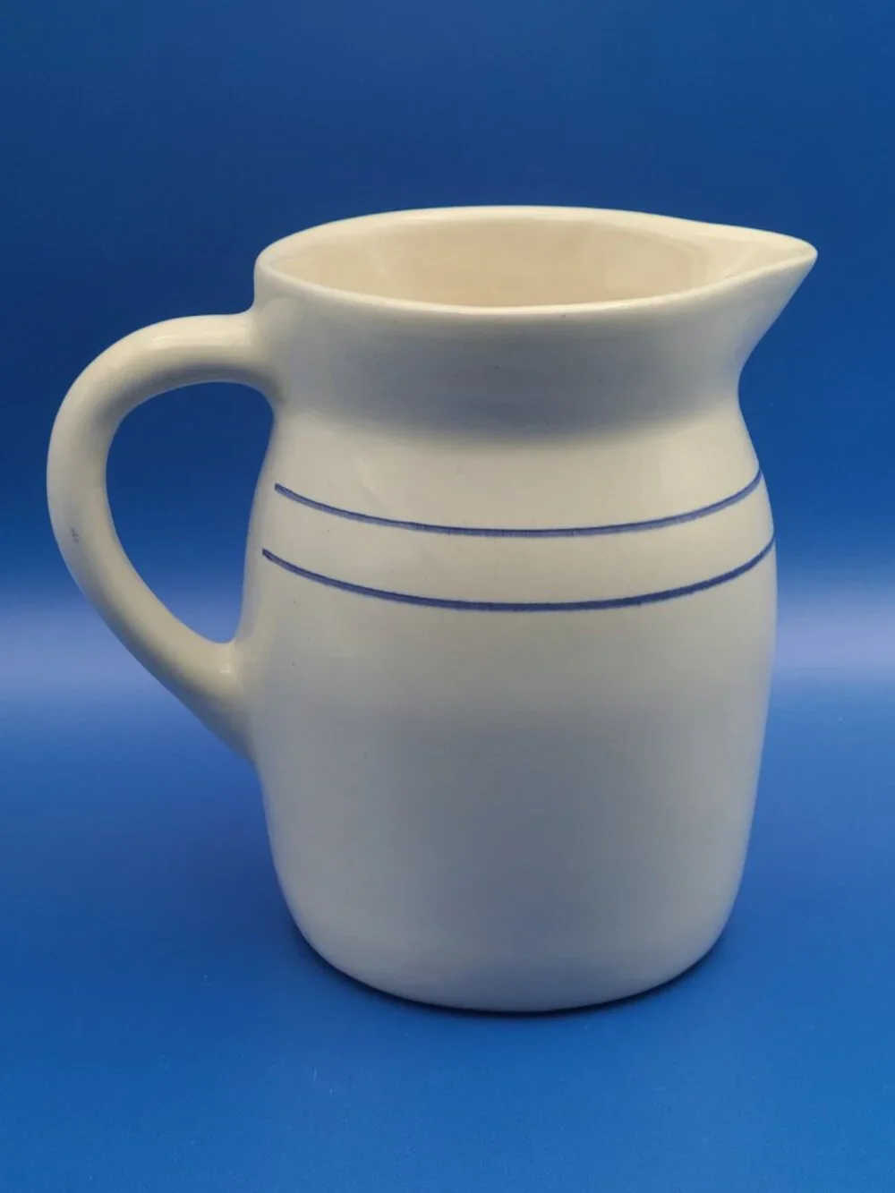 Vintage Stoneware Blue Stripe Rustic Pitcher Farmhouse Pottery 6